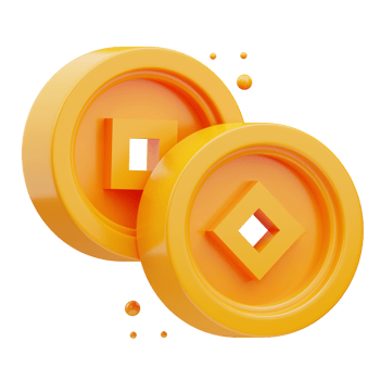 3d render illustration of traditional chinese gold coin icon, chinese new year png