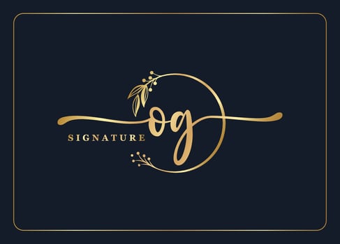 luxury gold signature initial Og logo design isolated leaf and flower vector