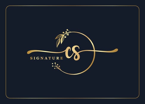 luxury gold signature initial Cs logo design isolated leaf and flower vector