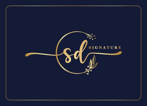 luxury gold signature initial SD logo design isolated leaf and flower vector
