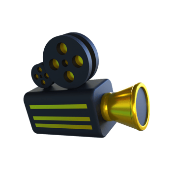 3d render of a camera with a film reel png