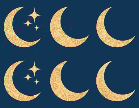 Set Golden Moon With Mandala vector