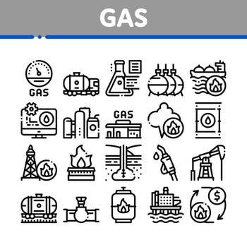 Gas Fuel Industry Collection Icons Set Vector