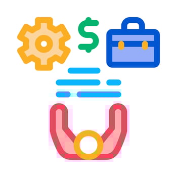 business case money and gear icon vector outline illustration