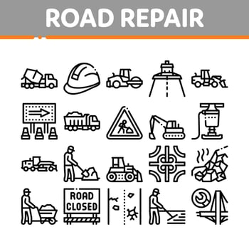Road Repair And Construction Icons Set Vector