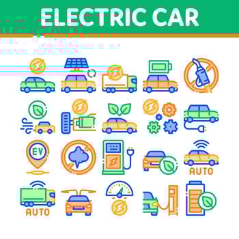 Electric Car Transport Collection Icons Set Vector