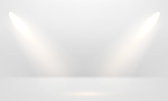 White empty stage illuminated with bright projectors. 3d vector