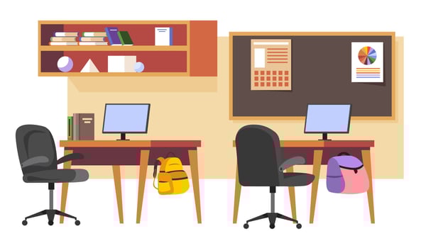 Informatics classroom interior, school education vector