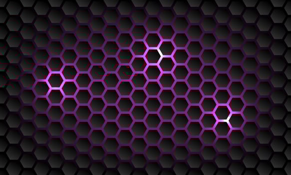 Pink, Purple luminous beehive background. Futuristic honeycomb, bees hive cells mosaic seamless pattern. Gradient geometric mesh cells texture. Hexagon, hexagon grid, hexagonal vector technology neon.