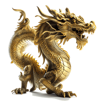 Chinese dragon made of gold represents prosperity and good fortune. Chinese New Year concept with clipping path png