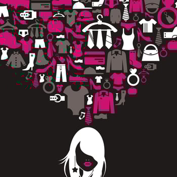 The girl thinks of clothes. A vector illustration
