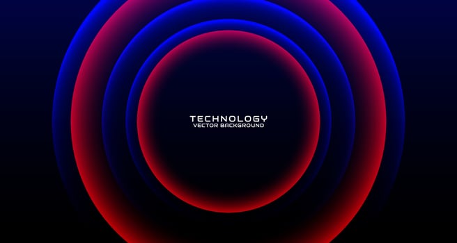 3D red blue techno abstract background overlap layer on dark space with glowing circle decoration. Style concept cut out. Graphic design element for banner flyer, card, brochure cover, or landing page vector