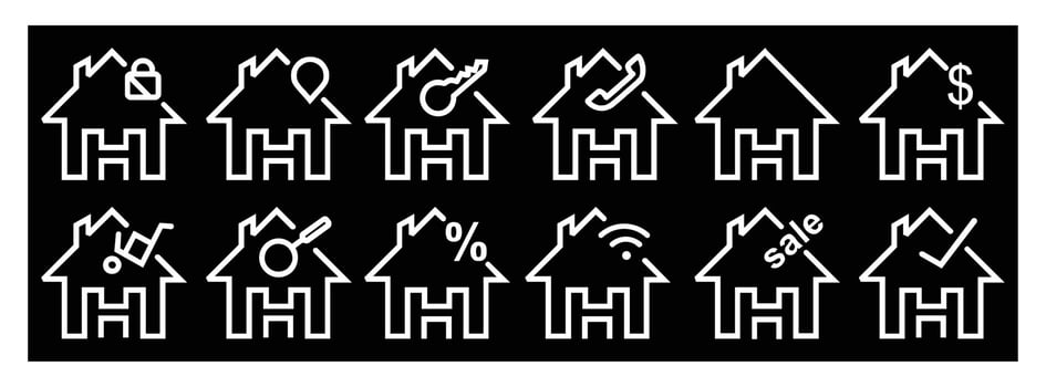 Real Estate Icons Set,home Vector isolated collection signs. icons for design on black background.