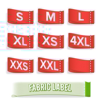 Size Label Fabric Vector. Realistic Set Bright Blank Fabric Labels Or Badges With Stitching. vector