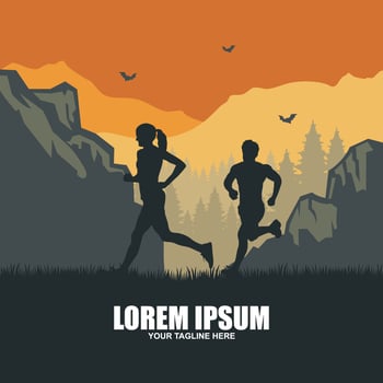 Group of running people, men and women. Isolated vector silhouettes