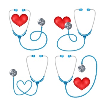 Stethoscope, Phonendoscope Set Isolated Vector. Medical Instrument For Listening. Isolated On White Background Illustration vector