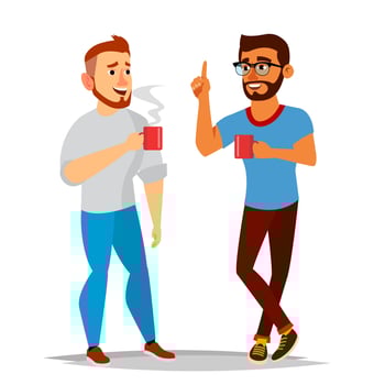 Talking Men Vector. Laughing Friends, Office Colleagues. Communicating Male. Meeting. Conversation, Analysis Concept. Business Person. Exchange Of Ideas. Isolated Flat Cartoon Illustration vector