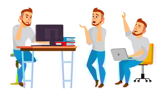 Business Character Vector. Working Man. Environment Process Creative Studio. Full Length. Designer, Manager. Poses, Face Emotions, Gestures. Flat Cartoon Illustration vector