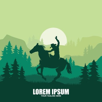 Cowboy Riding Horse Silhouette at Night logo vector