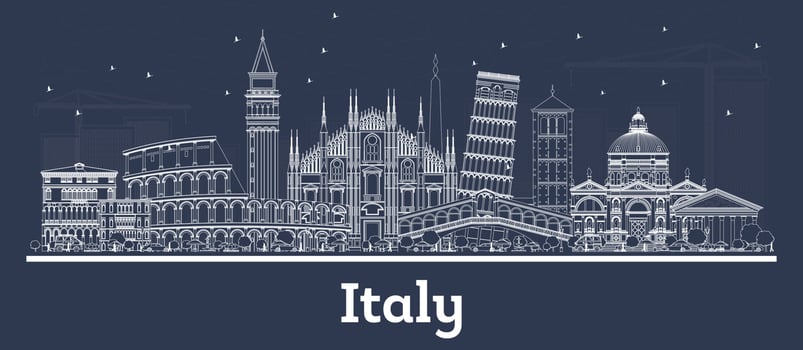 Outline Italy City Skyline with White Buildings. vector