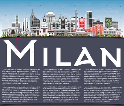 Milan Italy City Skyline with Color Buildings, Blue Sky and Copy Space. vector