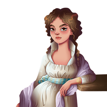 Hand drawn portrait of a woman in a princess dress with curly hair png