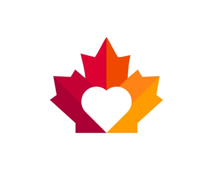 Maple Heart logo design. Canadian Red Maple leaf with Love shape Concept vector