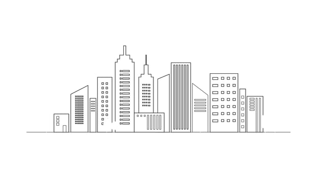 Black white City town silhouette isolated on white background. vector