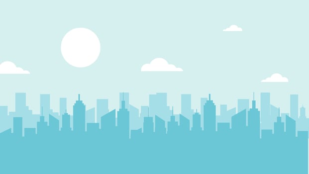 Blue City town silhouette background. vector