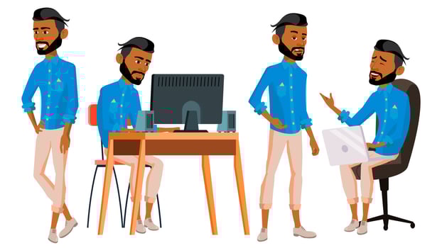 Arab Man Office Worker Vector. Arabic Traditional Clothes. Ghutra. Business Set. Facial Emotions, Gestures. Animated Elements. Corporate Businessman Male. Successful Officer, Clerk. Illustration vector