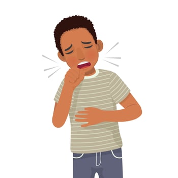 Sick young African man coughing because of cold, fever, bronchitis, asthma, allergy and respiratory diseases symptoms vector