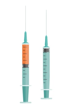 For vaccine, injection, medical use, Full and empty Syringe. Isolated vector illustration