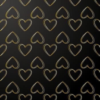 Greeting card with Luxury golden hand drawn hearts on black background vector