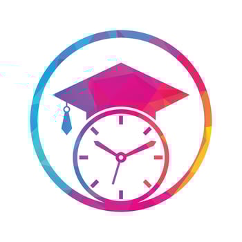 Study time vector logo design. Graduation hat with clock icon design