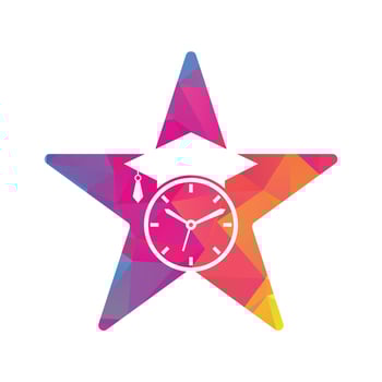 Study time vector logo design. Graduation hat with clock icon design