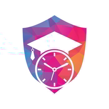 Study time vector logo design. Graduation hat with clock icon design