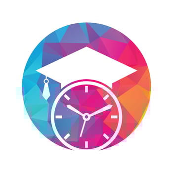 Study time vector logo design. Graduation hat with clock icon design