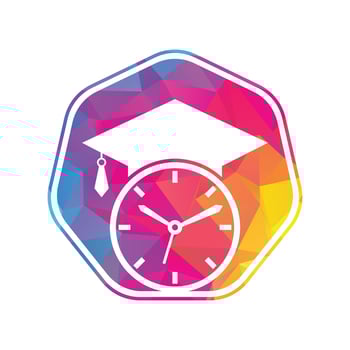 Study time vector logo design. Graduation hat with clock icon design