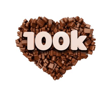 100k Likes 3d Text on Chocolate Chips Pieces Love 3d illustration png