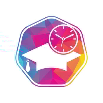 Study time vector logo design. Graduation hat with clock icon design