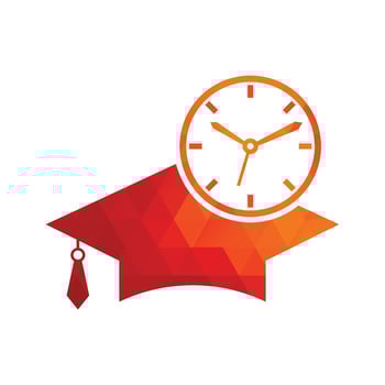 Study time vector logo design. Graduation hat with clock icon design
