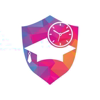 Study time vector logo design. Graduation hat with clock icon design