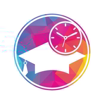 Study time vector logo design. Graduation hat with clock icon design