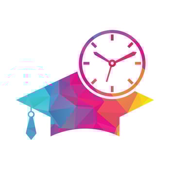 Study time vector logo design. Graduation hat with clock icon design