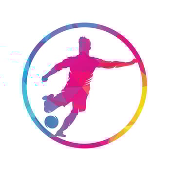 Soccer and Football Player logo design. Dribbling ball logo vector icon design.