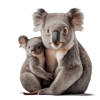 close up of a koala sitting in front png