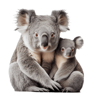 close up of a koala sitting in front png