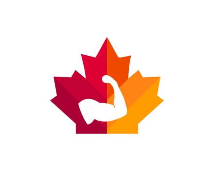 Maple fitness logo design. Canadian fitness logo. Red Maple leaf with fitness man vector