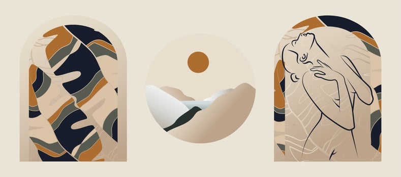 Creative minimalist abstract leaves set illustrations. Modern, bohemian style. Collection of contemporary artistic design for wall decoration, poster vector