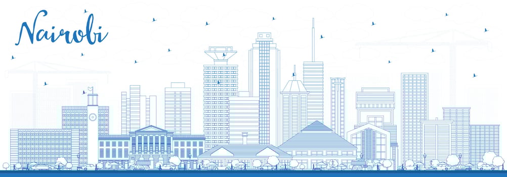 Outline Nairobi Kenya City Skyline with Blue Buildings. vector